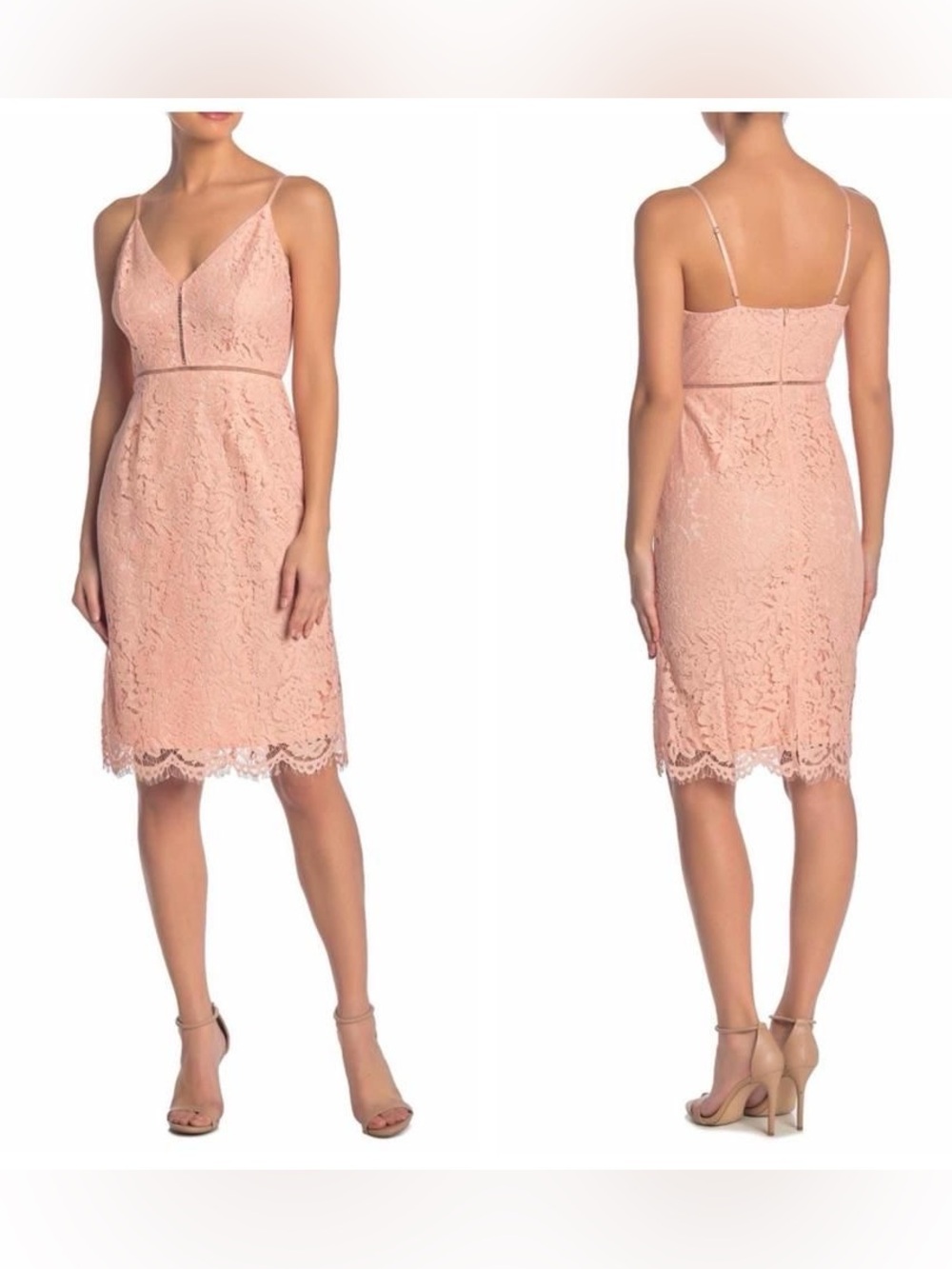 ASTR The Label Size Small Lace Insert V-Neck Sheath Dress - Blush Pink